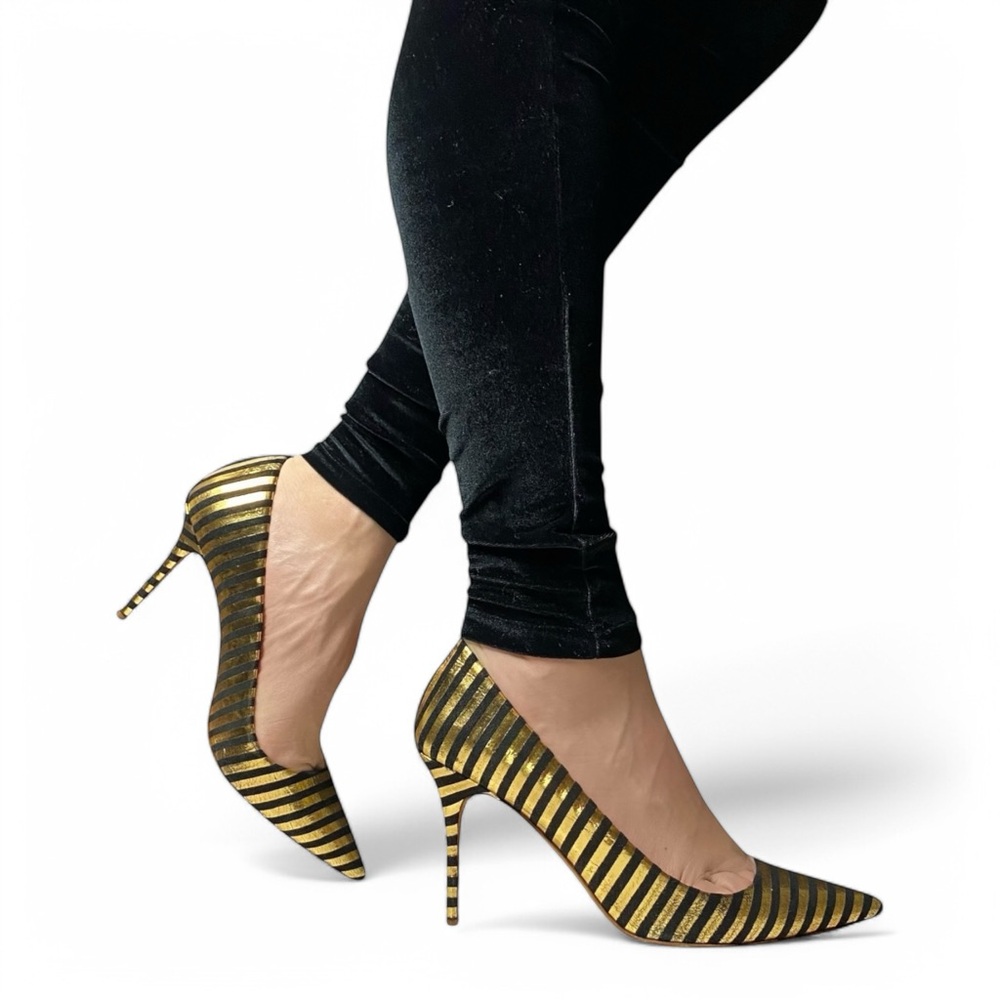 J.Crew Gold & Black Striped Heels - Size 8.5